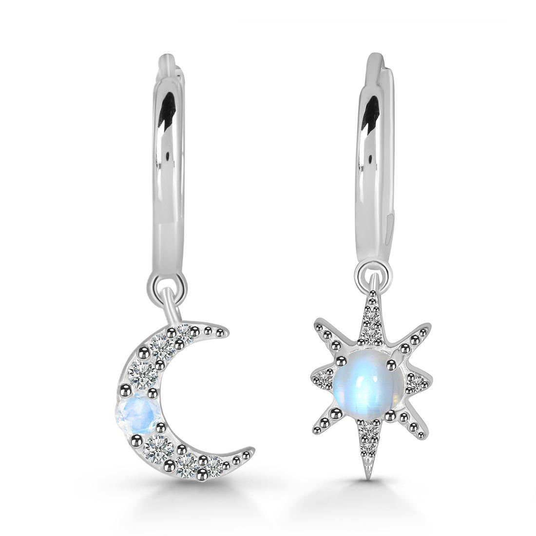 Moonstone Stellar Crescent Hoops