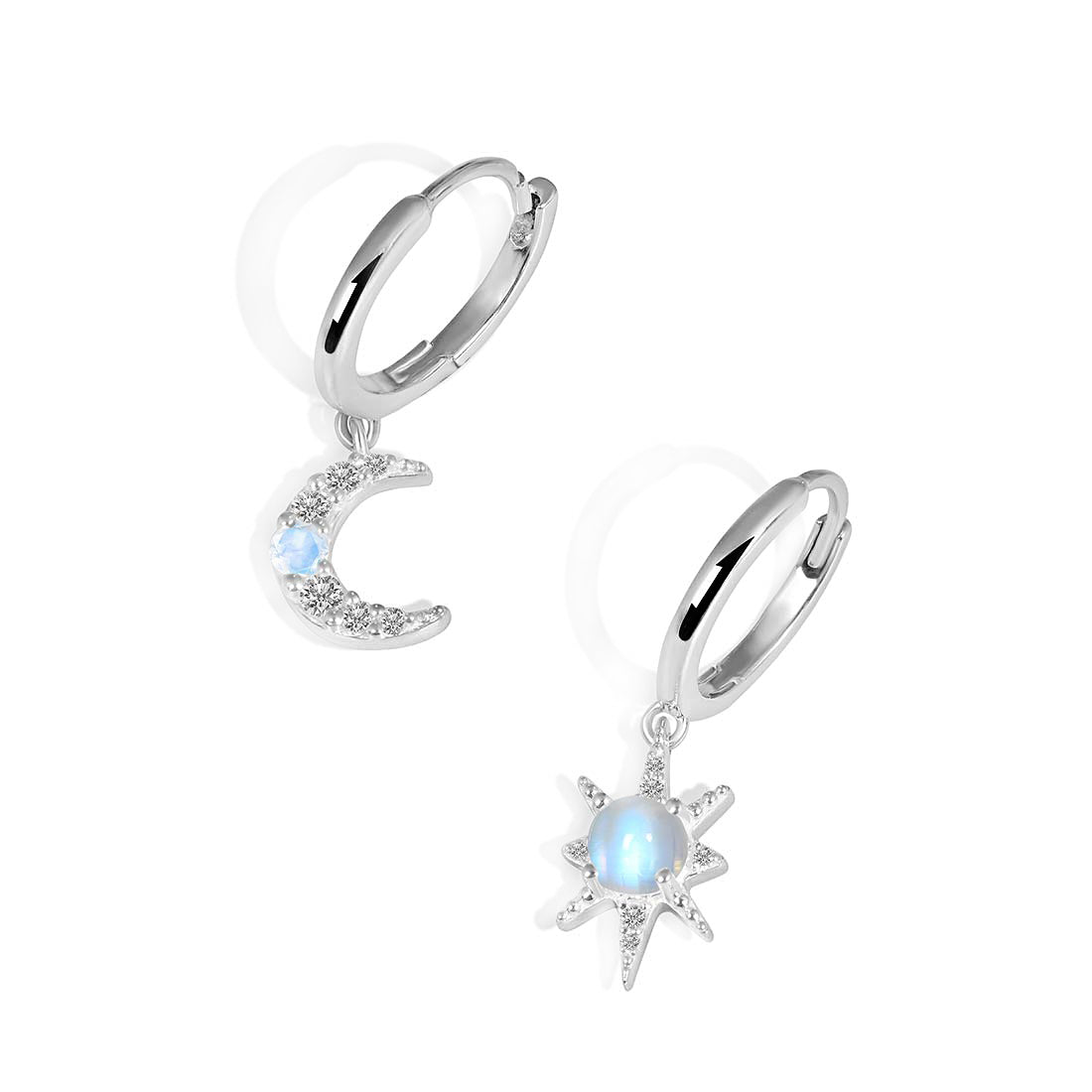 Moonstone Stellar Crescent Hoops