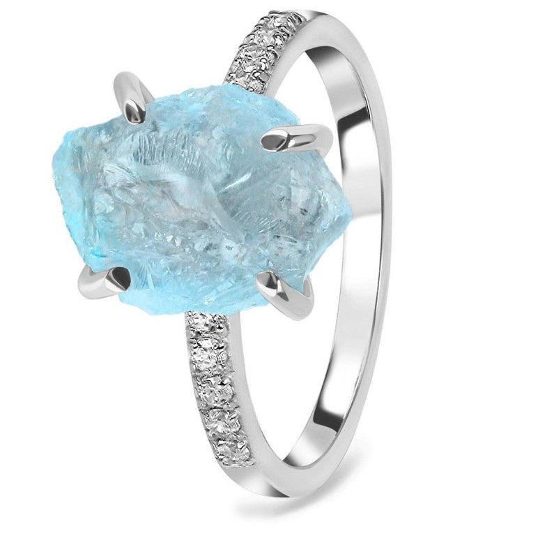 Raw Elegance Aqua Marine Ring